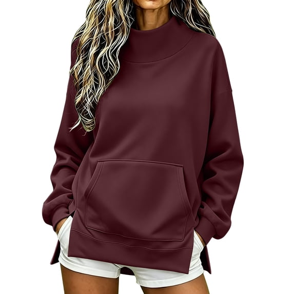Mock Neck Sweatshirts Oversized Cloud Shirts Outdoor Sweatshirt Shirt Fall Fashion Shirts Solid Colors Sweatshirt Sweatshirts with Pockets,Red,2XL