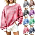 thumbnail image 1 of Mock Neck Sweatshirts Women Oversized Graphic Pullover Dropped Long Sleeve Plus Size Casual Tops, Red-Plaid L, 1 of 8
