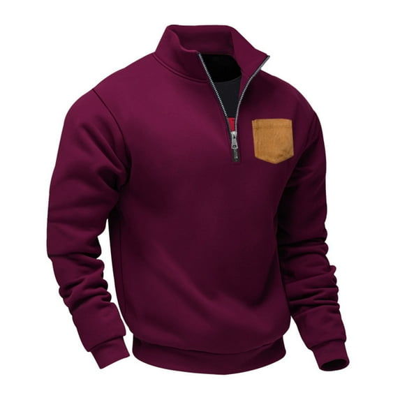 Mock Neck Sweatshirts for Men with Zipper and Pocket Fleece Lined Shirts Long Sleeve Casual Solid Color Pullover Warm Business Work Sweatshirt Tops