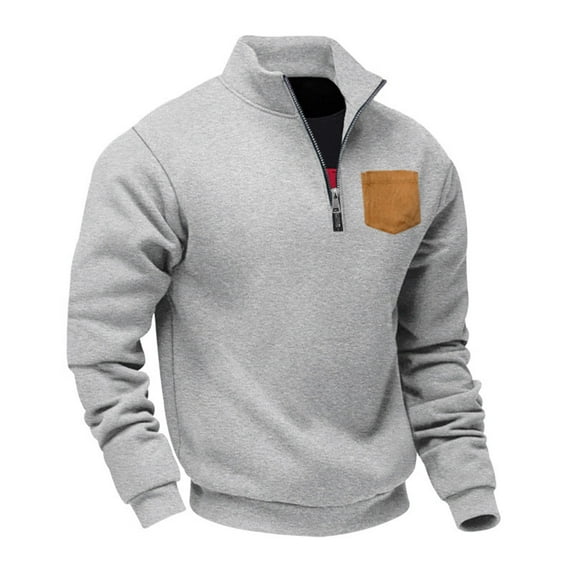 Mock Neck Sweatshirts for Men with Zipper and Pocket Fleece Lined Shirts Long Sleeve Casual Solid Color Pullover Warm Business Work Sweatshirt Tops