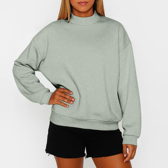 Mock Neck Sweatshirts for Women Fall Oversized Sweatshirt Casual Comfort Cute Pullover Tops Drop Shoulder Sweaters Gray M