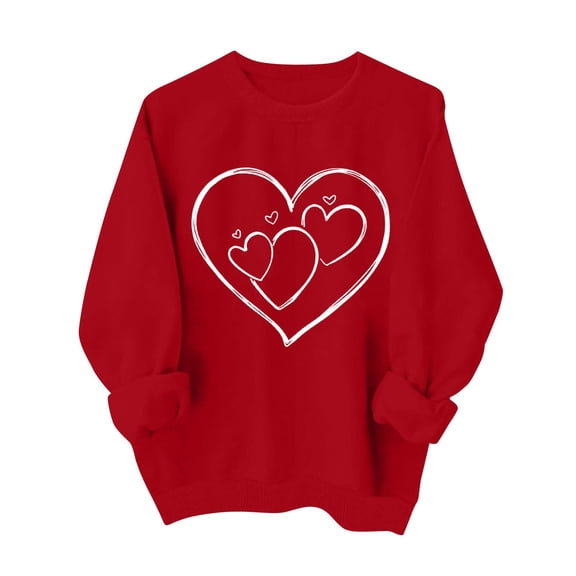 Valentine Pullover for Women Love Heart Long Sleeve Valentine's Day Sweatshirts Crewneck Spring Valentines the Day Blouse Vermilion 2XL