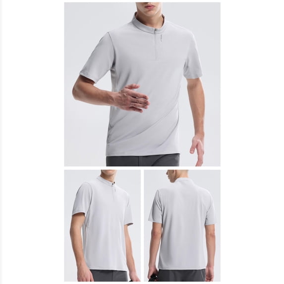 Mock Neck T Shirts for Men with Zipper and Pocket Short Sleeve Tees Tops Mens Casual Solid Color Pullover Stretchy Slim Athletic Workout Tshirts Shirt