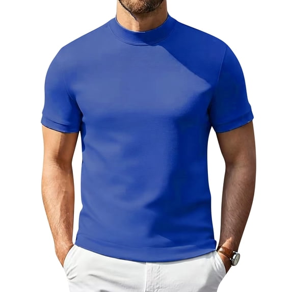 Mock Neck T Shirts for Men Short Sleeve Mock Turtleneck Slim Fit Gym Lightweight Summer Golf Pullover Tops Undershirt, L