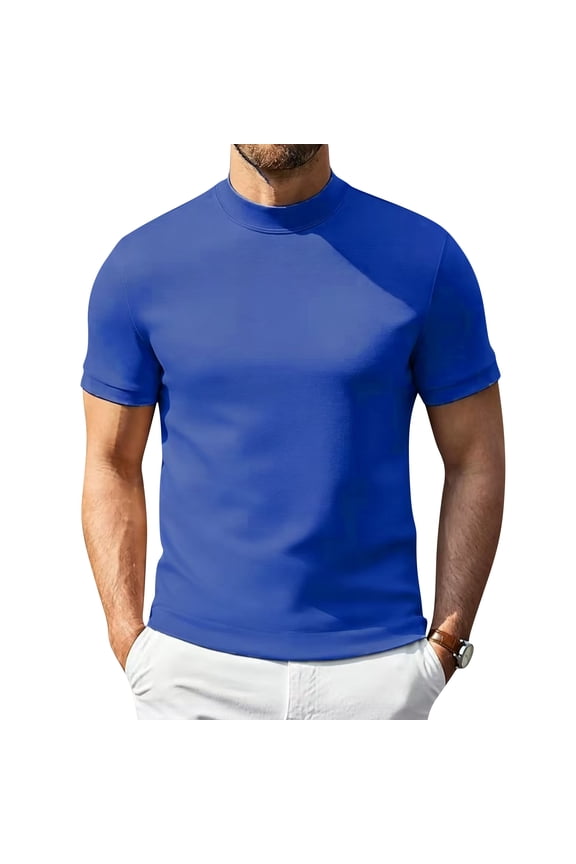 Mock Neck T Shirts for Men Short Sleeve Mock Turtleneck Slim Fit Gym Lightweight Summer Golf Pullover Tops Undershirt, M