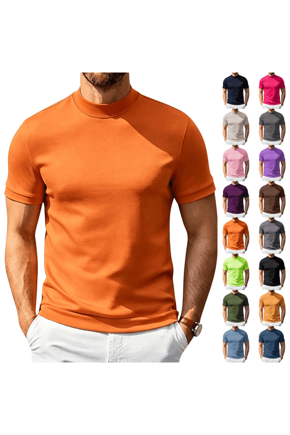 Mock Neck T Shirts for Men Short Sleeve Mock Turtleneck Slim Fit Gym Lightweight Summer Golf Pullover Tops Undershirt Orange S