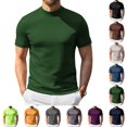 thumbnail image 1 of Mock Neck T Shirts for Men Trendy Stretch Short Sleeve Slim Fit Basic T-Shirt Summer Breathable Lightweight Business Casual Tees Dark Green M, 1 of 7