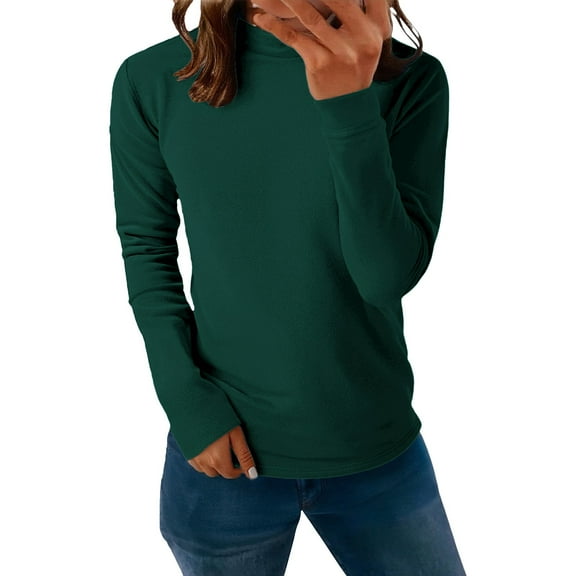Mock Neck Tops Thermal Baselayer Shirt Derong Soft Warm Turtleneck Thermal Fleece Lined Base Layer Tops Basic Solid Undershirts 2026 Fashion Thermal Long Sleeve Tops for Women Blackish Green L