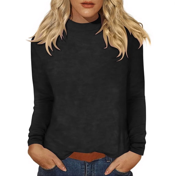 Mock Neck Tops Womens Long Sleeve Basic Spring Shirts Dressy Sweatshirt Blouse Fall Basic Tops Lightweight Work Blouse Undershirt