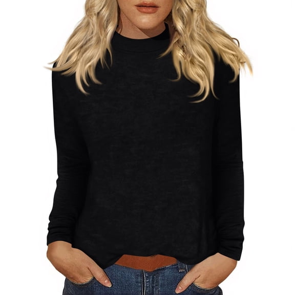 Mock Neck Tops for Women Basic Long Sleeve Layering Shirts Dressy Casual Loose Lightweight Turtleneck Tops Black 3XL