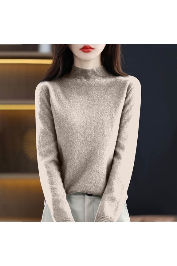 Mock Neck Tops for Women Long Sleeve Dressy Casual Lightweight Basic Knitted Pullover Sweater Camel XL