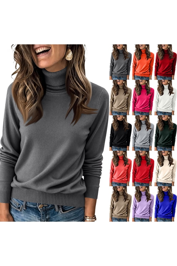 Mock Neck Tops for Women Long Sleeve Dressy Casual Lightweight Basic Knitted Pullover Sweater Hot Pink S