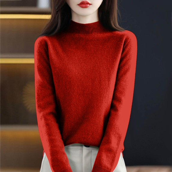 Mock Neck Tops for Women Long Sleeve Dressy Casual Lightweight Basic Knitted Pullover Sweater Red S