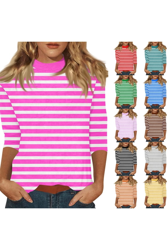 Mock Neck Tops for Women Loose Fitting 3/4 Sleeve Shirt Cozy Casual Fitted Basic Tees Lightweight Comfy Pullover Black 2XL