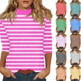 thumbnail image 1 of Mock Neck Tops for Women Loose Fitting 3/4 Sleeve Shirt Cozy Casual Fitted Basic Tees Lightweight Comfy Pullover Pink XL, 1 of 7