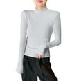 thumbnail image 1 of Mock Neck Tops for Women Ribbed Knit Slim Fit Base Sweater Blouses Solid Color Long Sleeve Casual Layer Shirt (M, Gray), 1 of 4