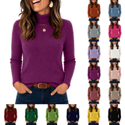 Mock Necks Tops for Women Long Sleeve Ribbed Shirts Thermal Slim Fit Lightweight Undershirts Purple S