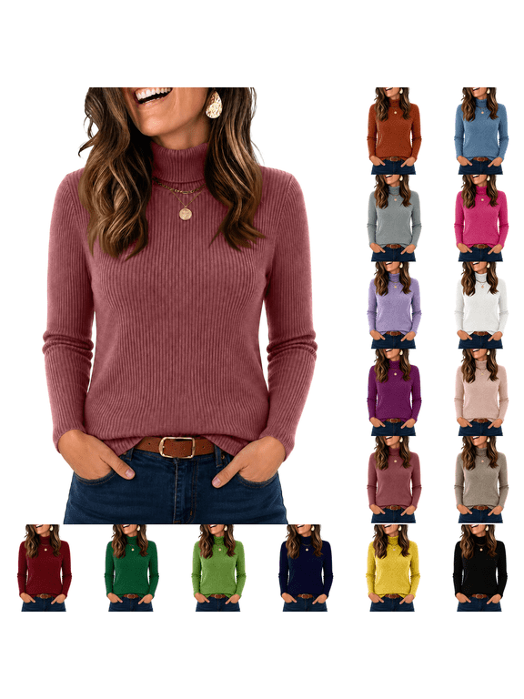 Mock Necks Tops for Women Long Sleeve Ribbed Shirts Thermal Slim Fit Lightweight Undershirts Vermilion S