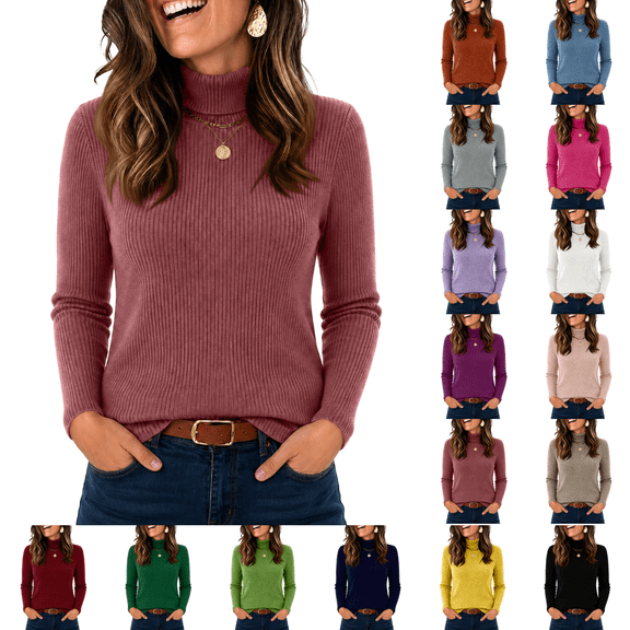 Mock Necks Tops for Women Long Sleeve Ribbed Shirts Thermal Slim Fit Lightweight Undershirts Vermilion S