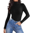 thumbnail image 1 of Mock Turtle Necks Tops for Women Long Sleeve Ribbed Shirts Thermal Slim Fit Lightweight Undershirts，Black XL, 1 of 6
