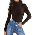 thumbnail image 1 of Mock Turtle Necks Tops for Women Long Sleeve Ribbed Shirts Thermal Slim Fit Lightweight Undershirts，Coffee L, 1 of 6
