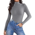 thumbnail image 1 of Mock Turtle Necks Tops for Women Long Sleeve Ribbed Shirts Thermal Slim Fit Lightweight Undershirts，Gray L, 1 of 6