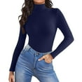 thumbnail image 1 of Mock Turtle Necks Tops for Women Long Sleeve Ribbed Shirts Thermal Slim Fit Lightweight Undershirts，Navy S, 1 of 6