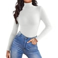 thumbnail image 1 of Mock Turtle Necks Tops for Women Long Sleeve Ribbed Shirts Thermal Slim Fit Lightweight Undershirts，White XL, 1 of 6
