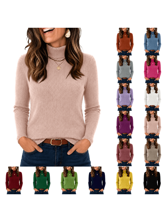 Mock Turtle Necks Tops for Women Long Sleeve Ribbed Shirts Thermal Slim Fit Lightweight Undershirts