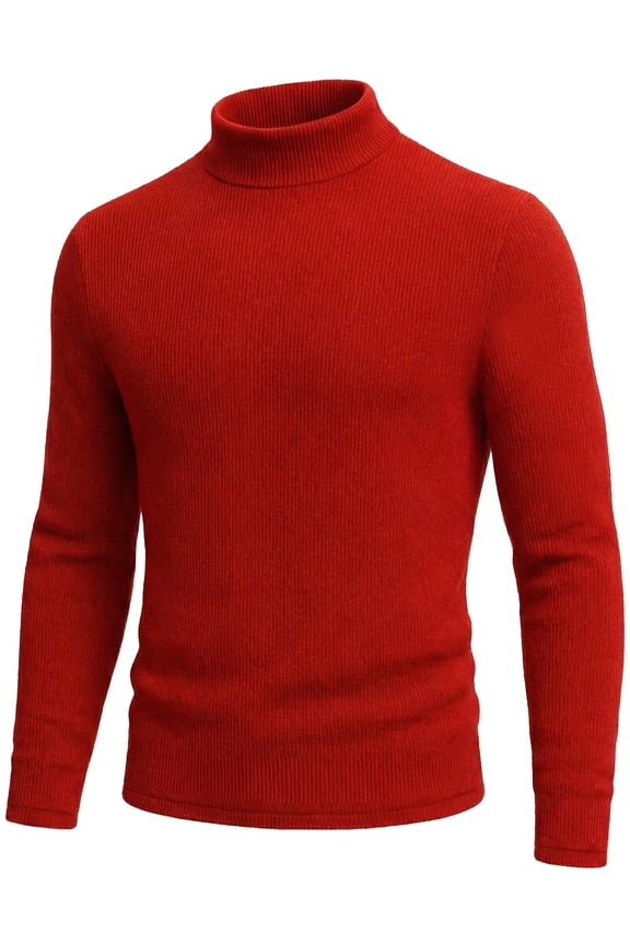 Mock Turtleneck For Men Fleece Shirt Warm Winter Long Sleeve Thermal Ribbed Jack Red Shirt (L)