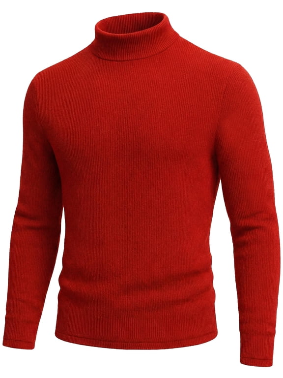 Mock Turtleneck For Men Fleece Shirt Warm Winter Long Sleeve Thermal Ribbed Jack Red Shirt (L)