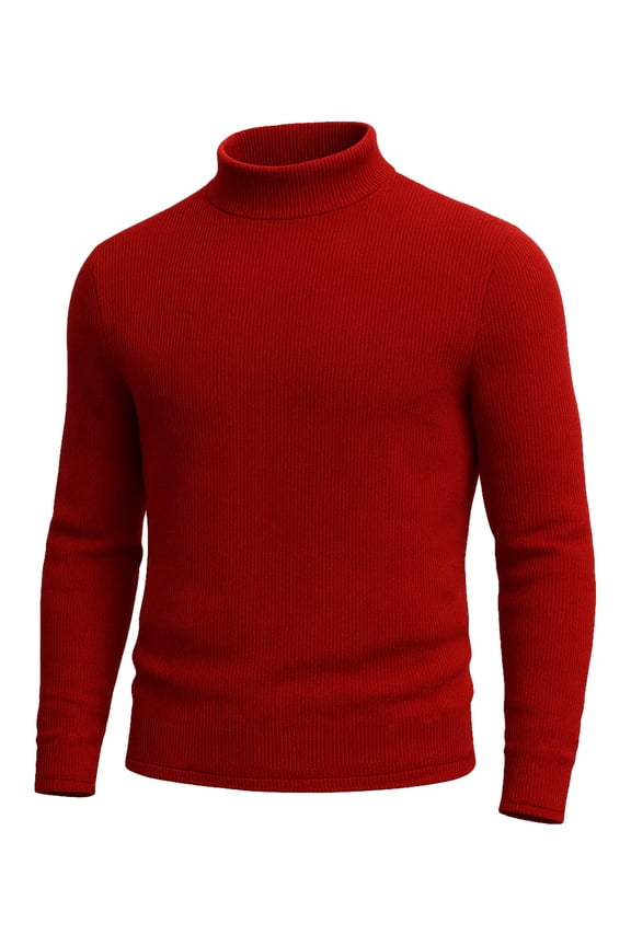 Mock Turtleneck For Men Fleece Shirt Warm Winter Long Sleeve Thermal Ribbed Jack Red Shirt (S)