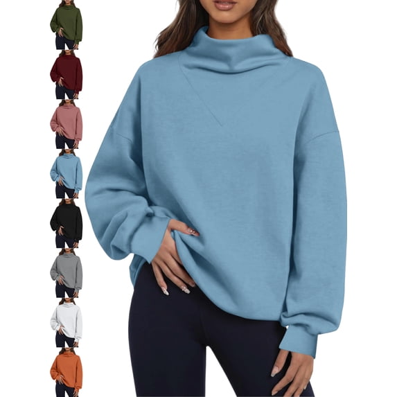 Mock Turtleneck Pullover Sweatshirt for Women Oversized Long Sleeve Basic Casual Loose Fall Everyday Top
