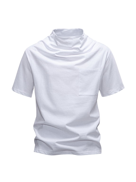 Mock Turtleneck Shirts for Mens Short Sleeve Casual Sweat Shirt Plus Size Basic Cotton Tee for Gym Workout Sporty