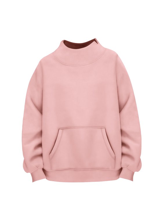 Mock Turtleneck Sweatshirt Baggy Sweatshirt Basic Sweatshirts for Women Turtleneck Top with Side Pockets Oversized Pullover Drop Shoulder Fall Clothes for Women 2026 Pink S