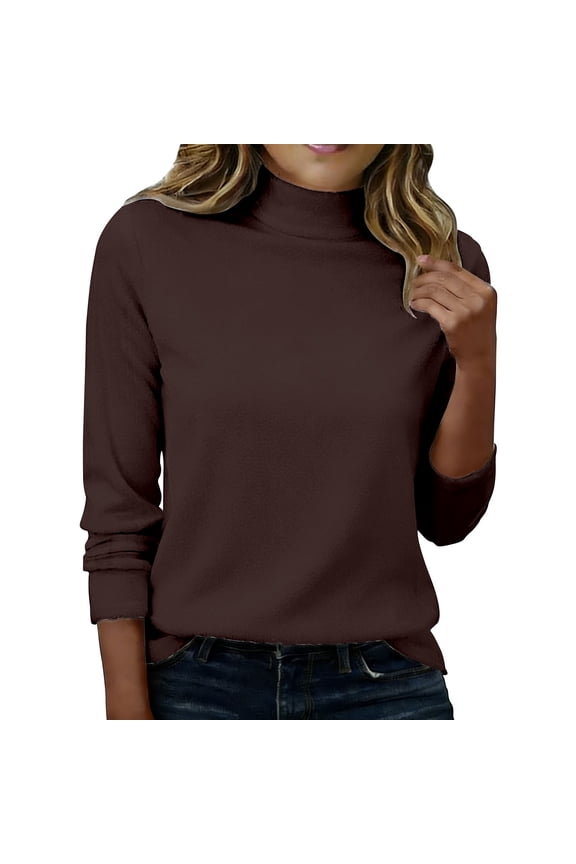 Mock Turtleneck Tops for Women, Yigetop Women's Mock Turtleneck Long Sleeve Shirts Basic Thermal Turtle Neck Undershirt Lightweight Pullover Sweaters Tops Womens Thermal Tops Long Sleeve Coffee L
