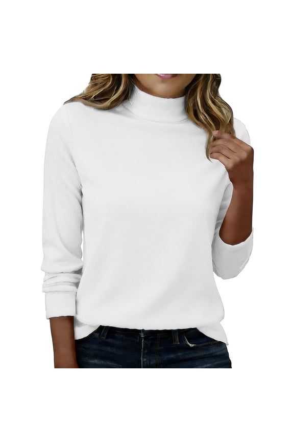 Mock Turtleneck Tops for Women, Yigetop Women's Mock Turtleneck Long Sleeve Shirts Basic Thermal Turtle Neck Undershirt Lightweight Pullover Sweaters Tops Womens Thermal Tops Long Sleeve White L