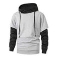 thumbnail image 1 of Mock Two Piece Hoodie for Men Long Sleeve Hooded Drawstring Pullover Sweatshirts Thicken Color Block Fashion Layered Hoodie with Kangaroo Pocket Loose Casual Fall Winter Outfits 2025, White S, 1 of 2