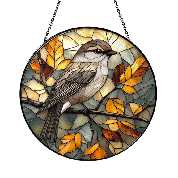 Mockingbird Stained Glass Style Window Hanging – Nature Decor Art