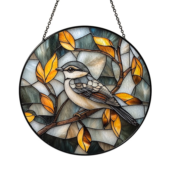 Mockingbird Stained Glass Suncatcher – Elegant Nature Decorative Window Hanging Art