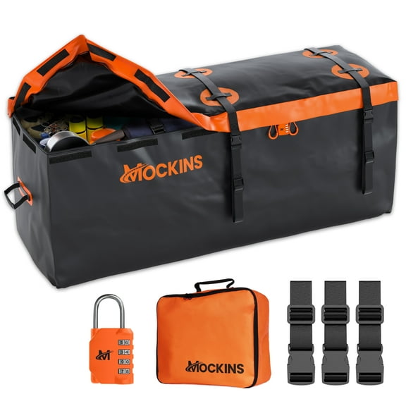 Mockins 16 Cu Ft. Orange Waterproof Car Carrier Cargo Bag (58"x20"x24") with Buckle Straps, Lock and Storage Bag