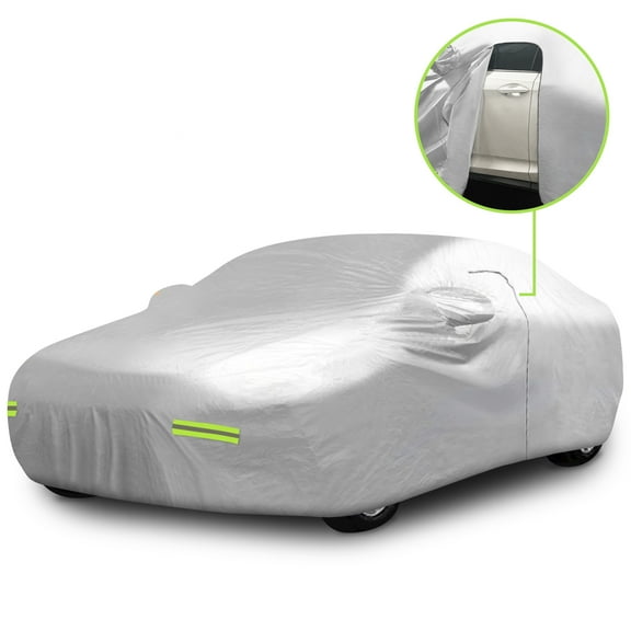 Mockins 190" x 75" x 60" Silver Polyester (190T) Sedan Car Cover with Door Zipper -Breathable & Waterproof | Reflective
