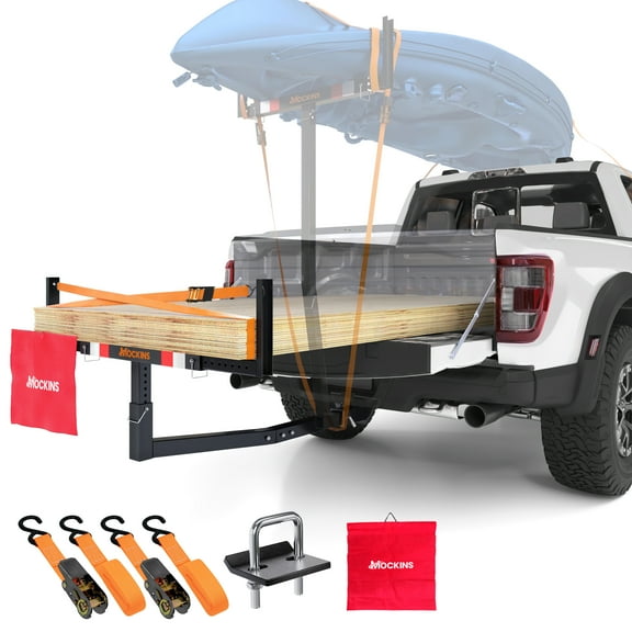 Mockins 2 in 1 Adjustable Design Pickup Truck Hitch Mount Bed Extender with 750 lbs. Capacity