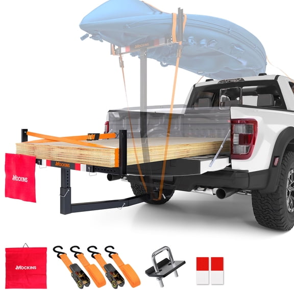 Mockins 2 in 1 Adjustable Design Pickup Truck Hitch Mount Bed Extender with 750 lbs. Capacity