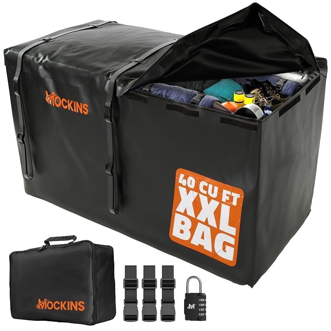 Mockins 40 Cu Ft. Black Waterproof Car Carrier Cargo Bag (70"x30"x33") with Buckle Straps, Lock and Storage Bag