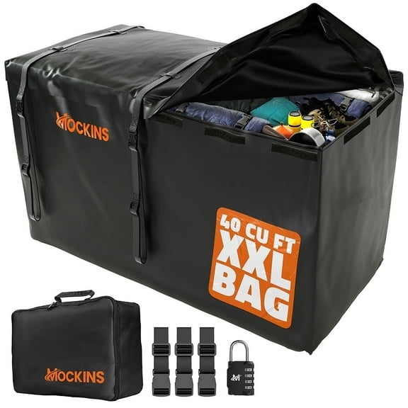 Mockins 40 Cu Ft. Black Waterproof Car Carrier Cargo Bag (70"x30"x33") with Buckle Straps, Lock and Storage Bag