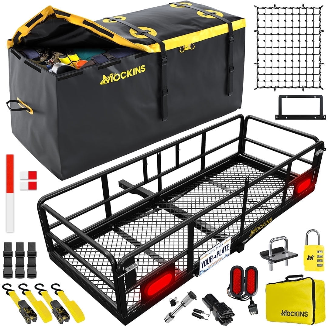 Mockins 60"x24"x14" High Rail Hitch Cargo Carrier with Yellow Bag
