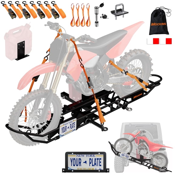 Mockins 500 lbs.Capacity Dirt Bike Trailer Hitch Carrier with Tilting Loading Ramp