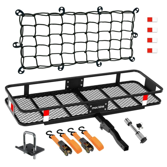 Mockins 60"x20"x6" Trailer Hitch Cargo Carrier with Net, Straps, Hitch Lock and Stabilizer