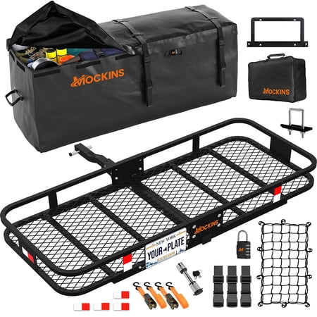 Mockins 60"x20"x6" Rear Hitch Cargo Carrier with 16 Cu.Ft. Black Cargo Bag and Accessories